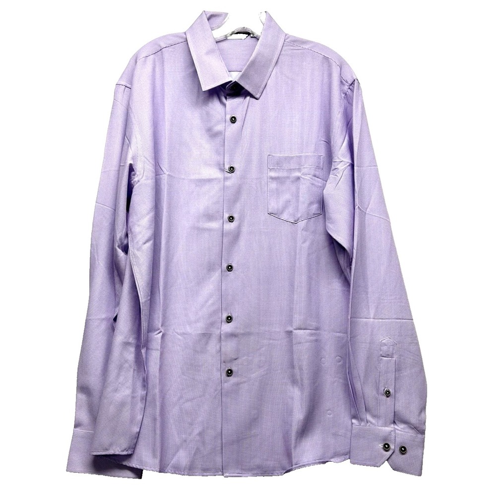 Men's Purple Check Performance Four Way Stretch XL Long Sleeve Super Shirt (C7)